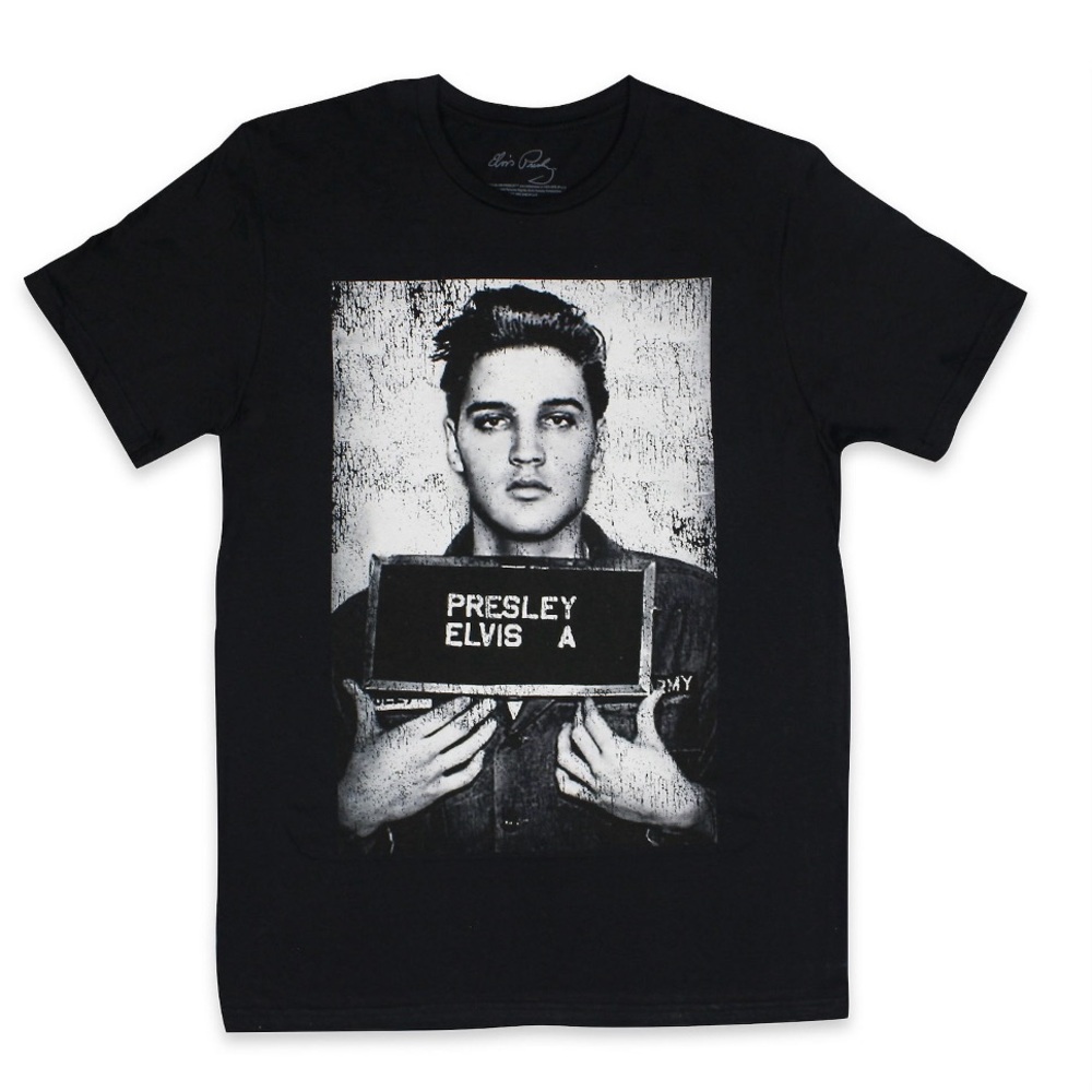 Mens Black & White Elvis A Presley Mugshot JailHouse Rock Tee Shirt T-Shirt S🎸